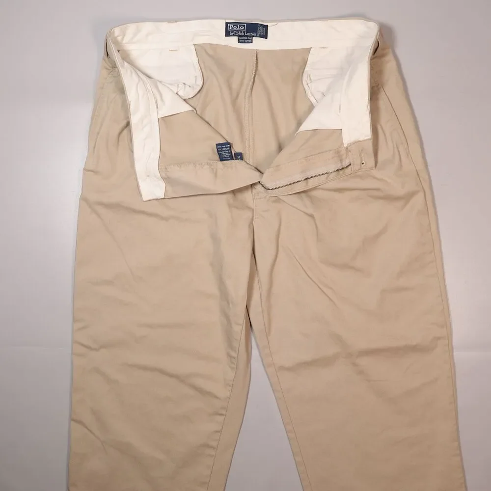 VTG Polo Ralph Lauren Hammond Pants Beige Straight Pleated Trousers Mens 36x30